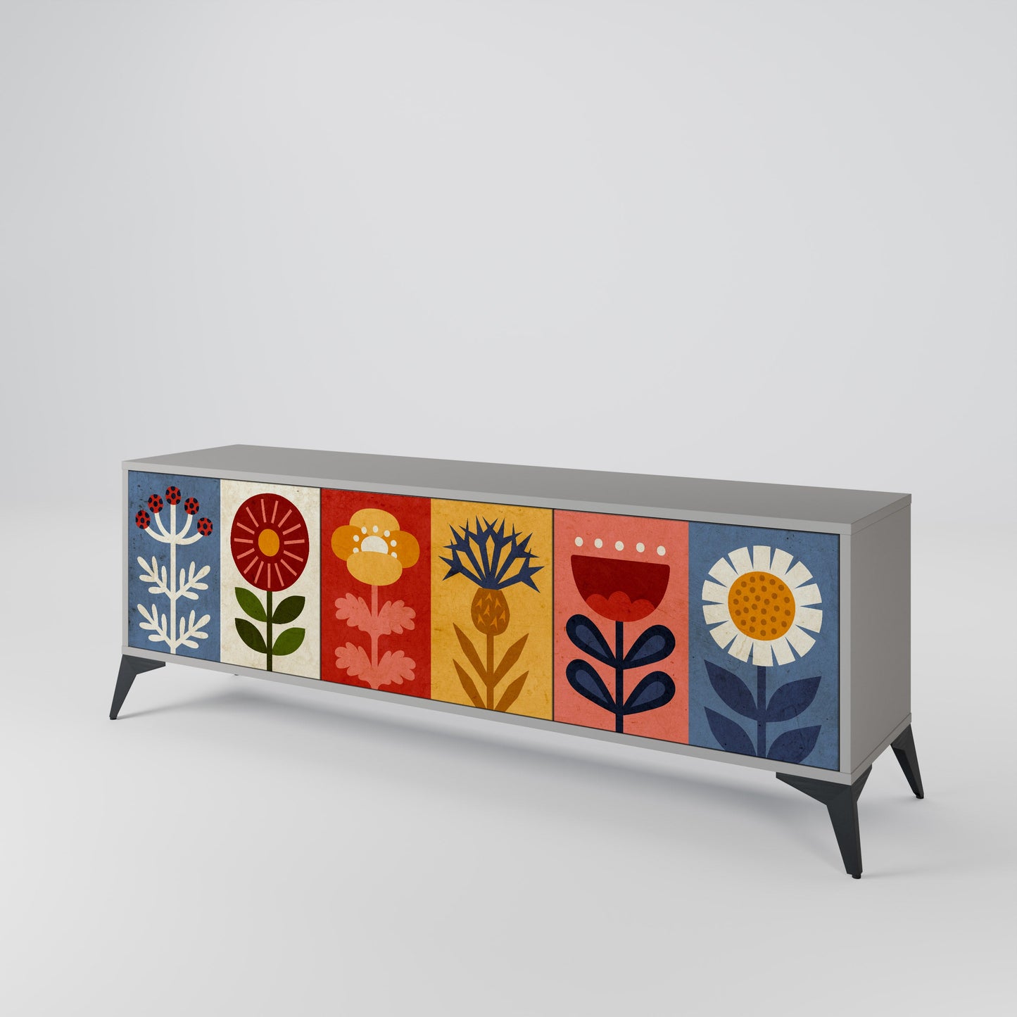 SCANDIC FLOWERET 3-Door TV Stand in Grey Finish