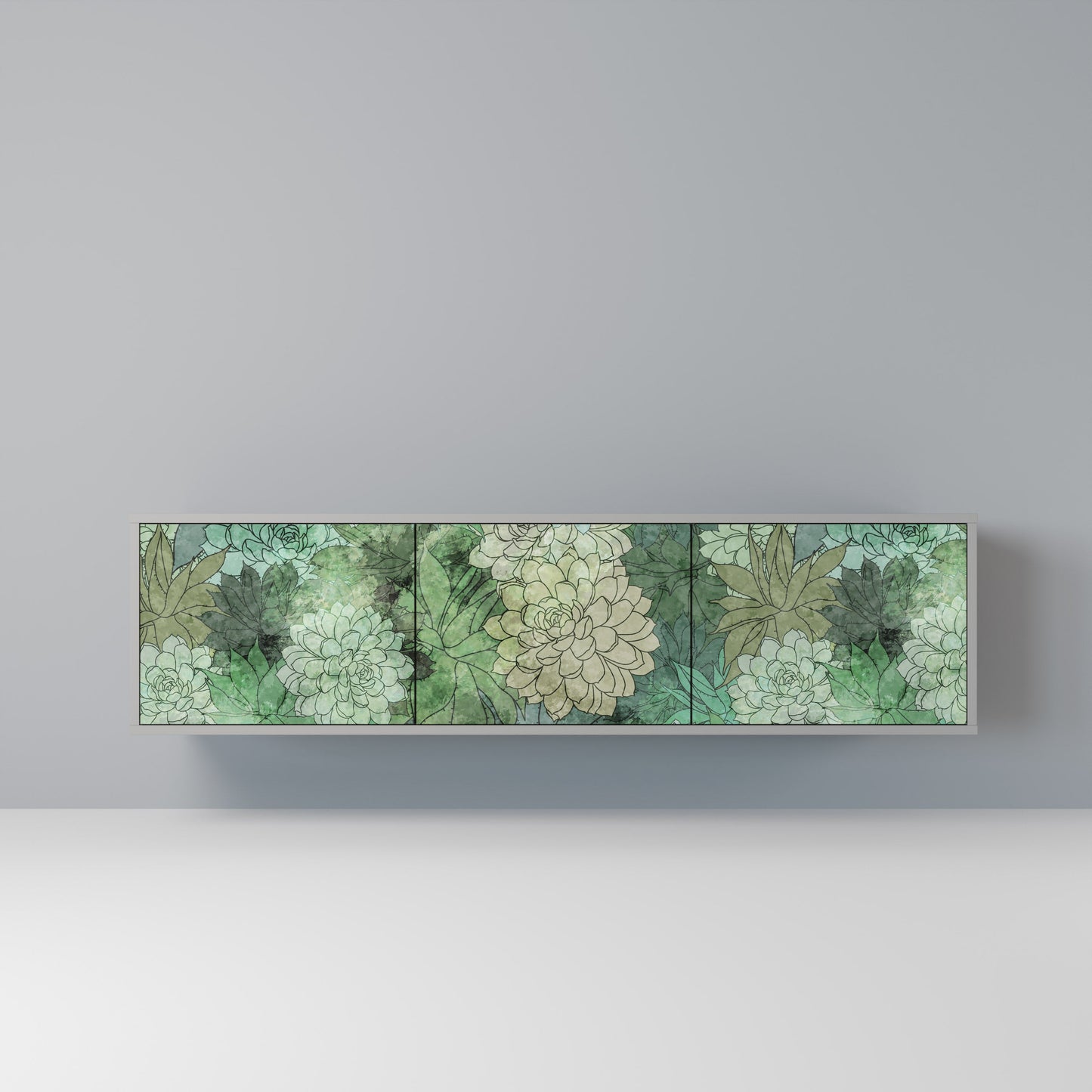 SUCCULENT CLUSTER 3-Door TV Stand in Grey Finish