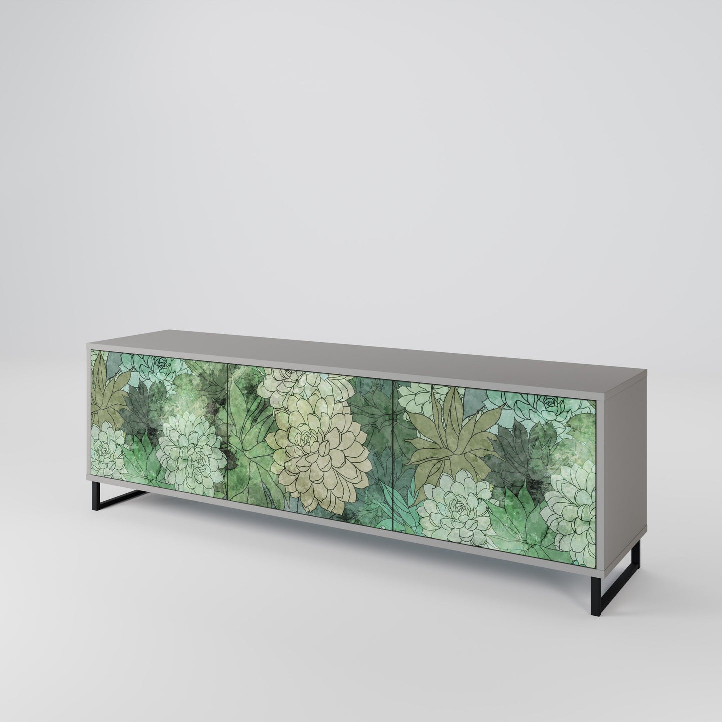 SUCCULENT CLUSTER 3-Door TV Stand in Grey Finish