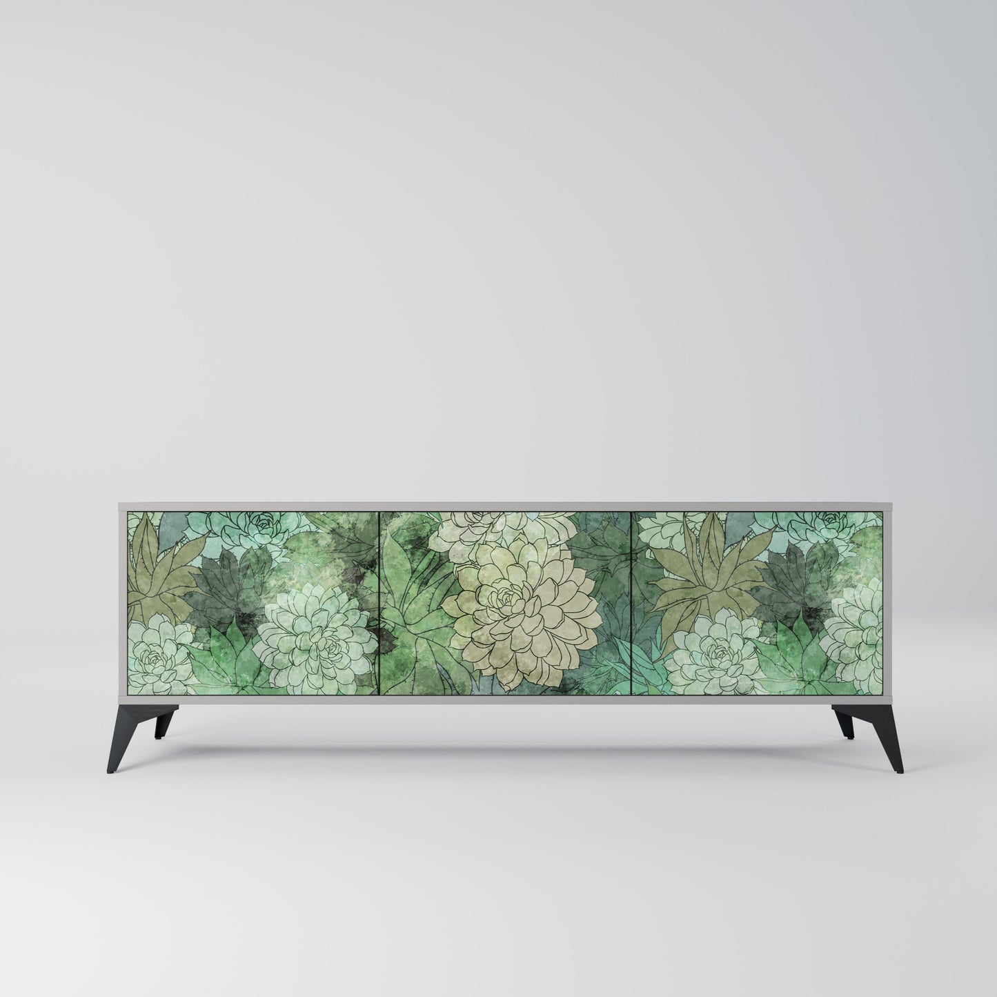 SUCCULENT CLUSTER 3-Door TV Stand in Grey Finish