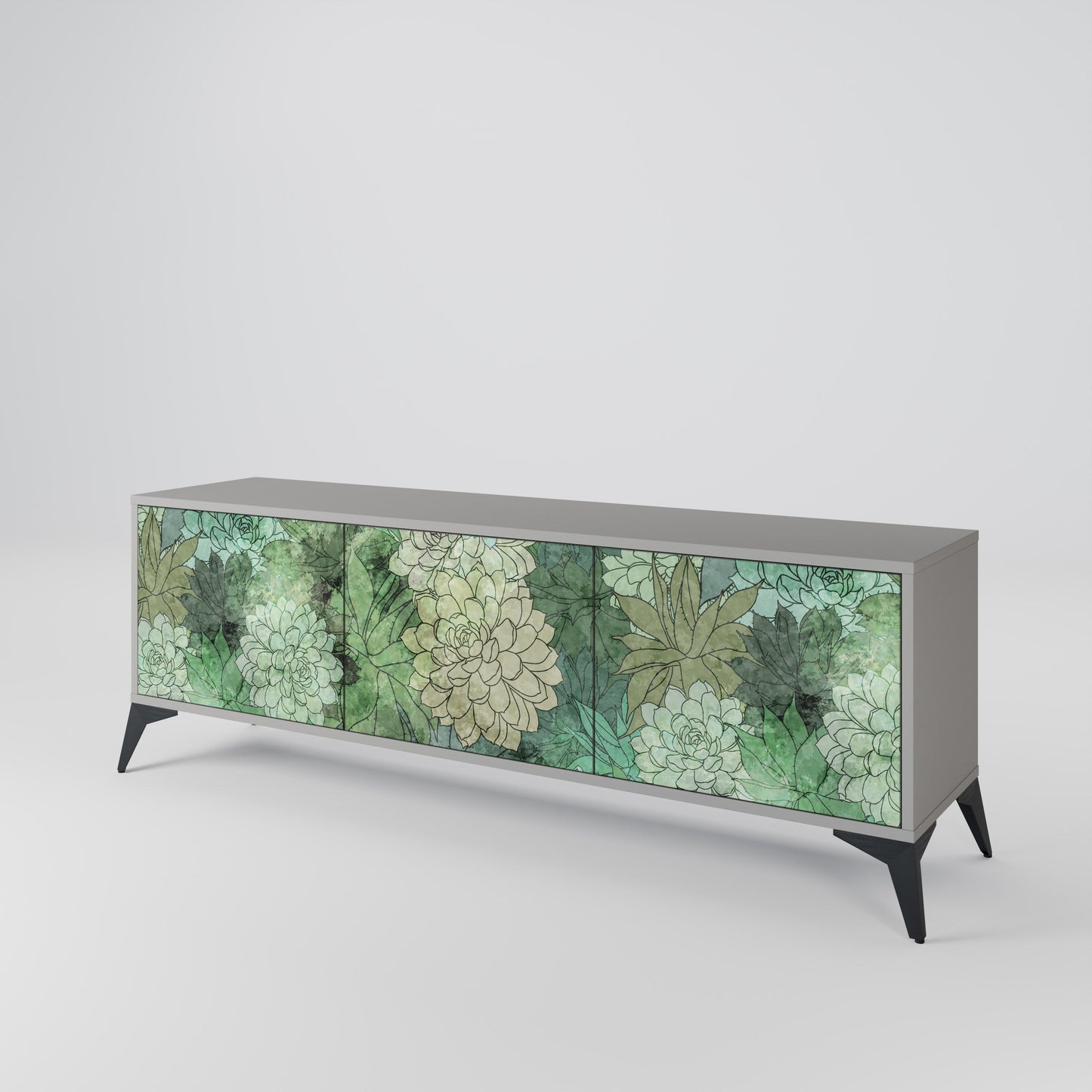 SUCCULENT CLUSTER 3-Door TV Stand in Grey Finish