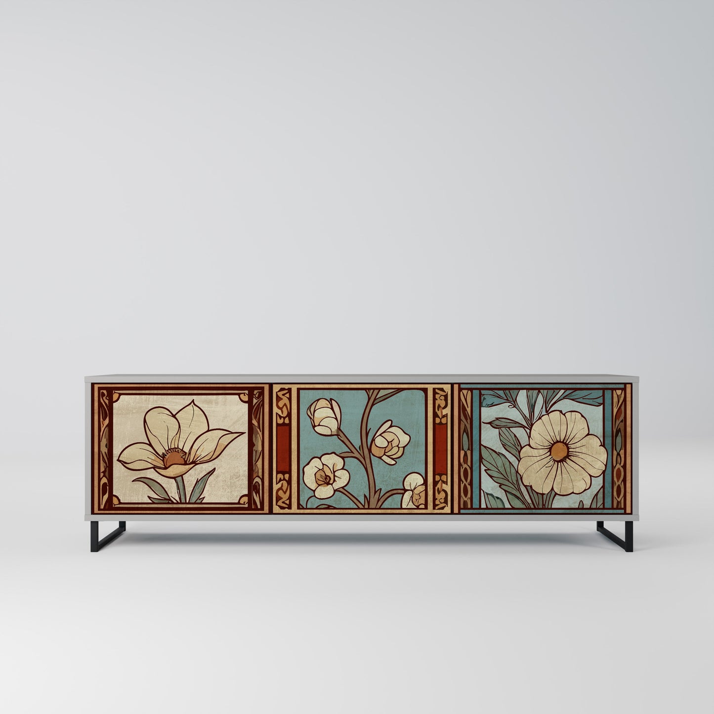 TIMELESS FLORA 3-Door TV Stand in Grey Finish