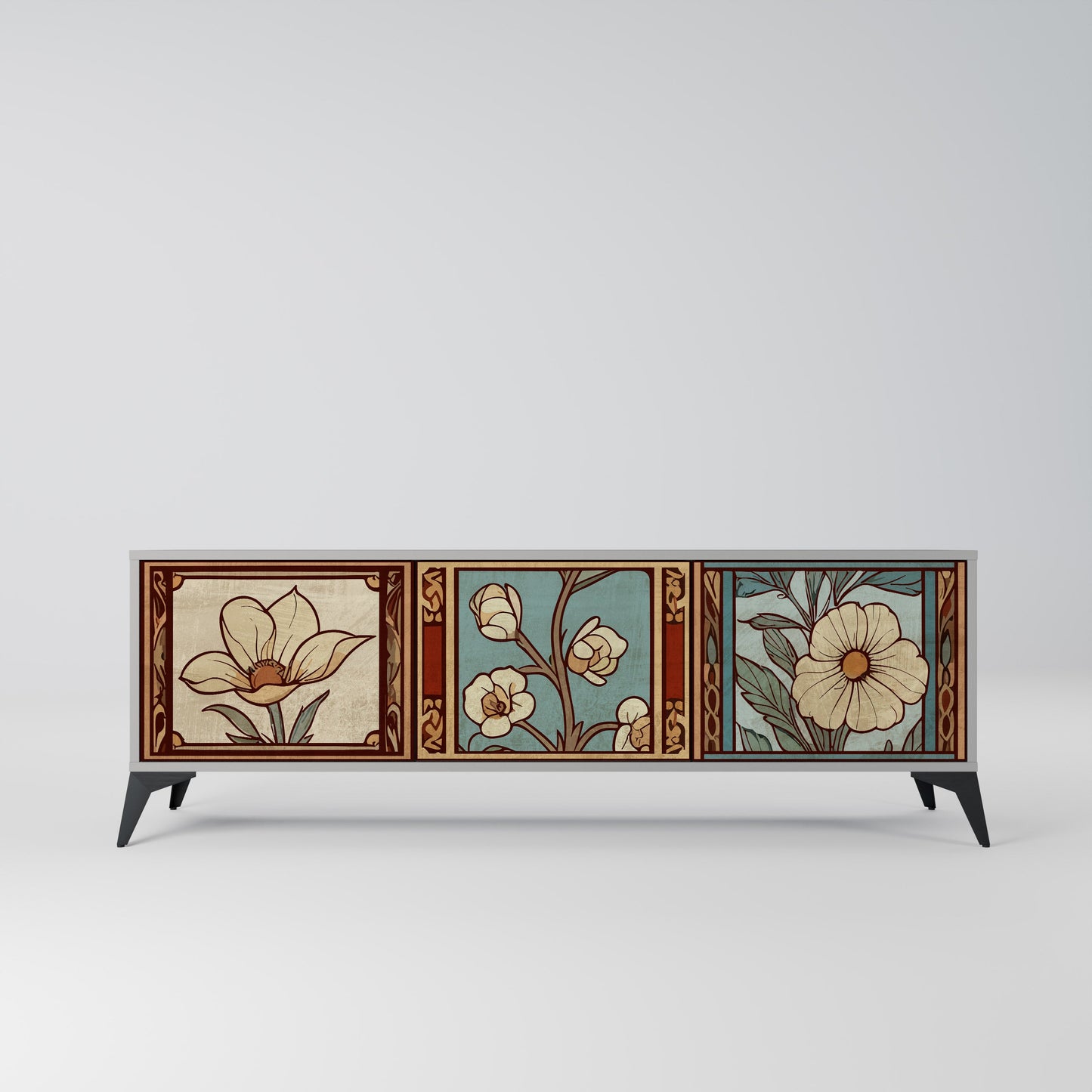 Mobile TV TIMELESS FLORA a 3 ante in finitura grigia