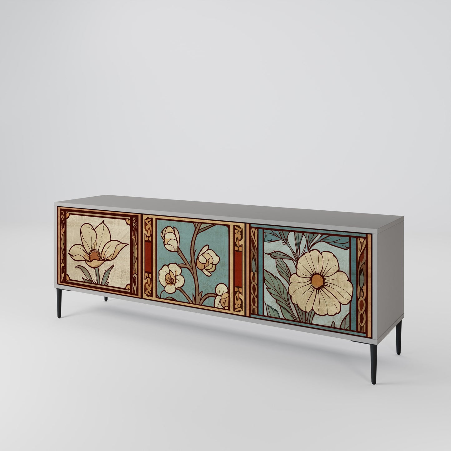 TIMELESS FLORA 3-Door TV Stand in Grey Finish