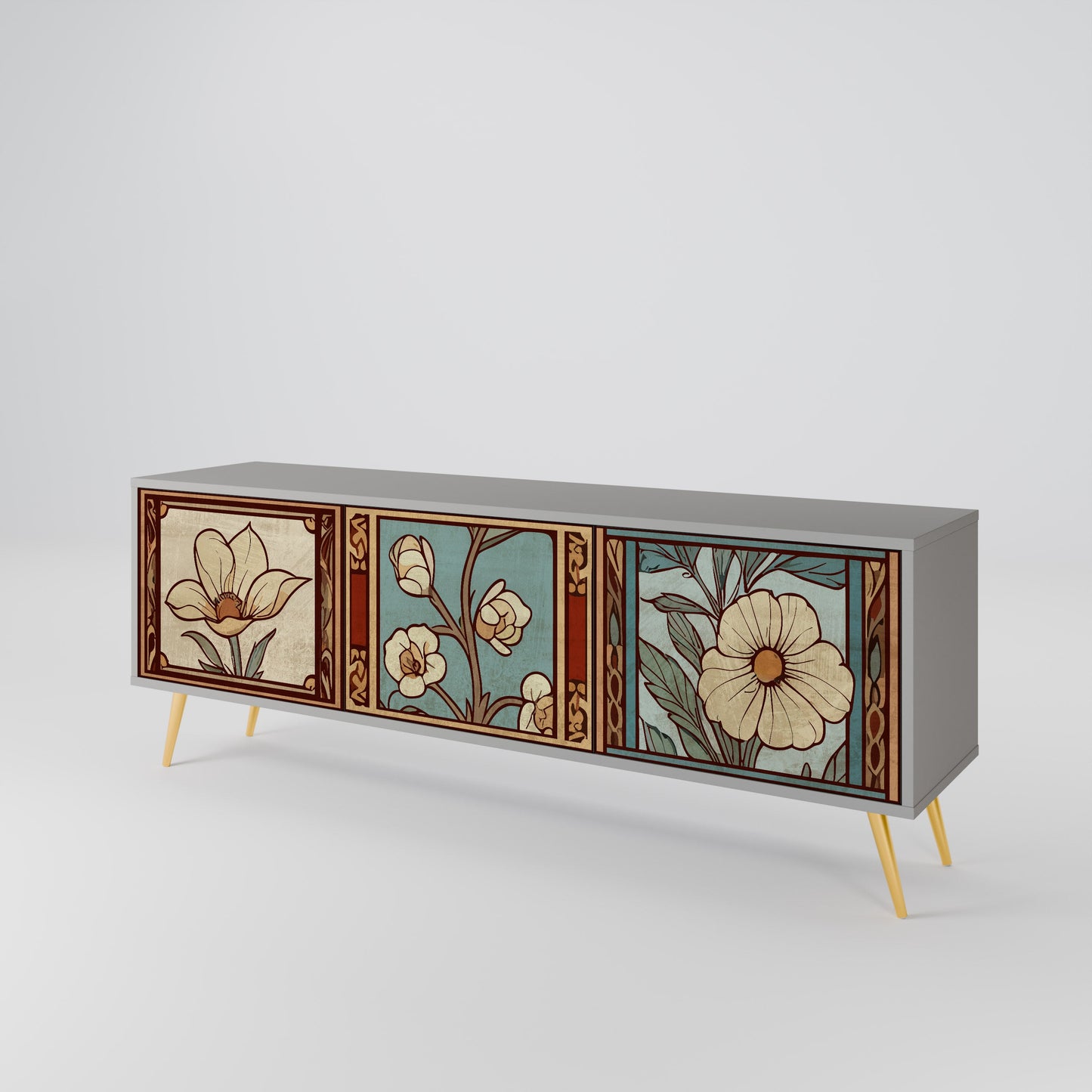 TIMELESS FLORA 3-Door TV Stand in Grey Finish