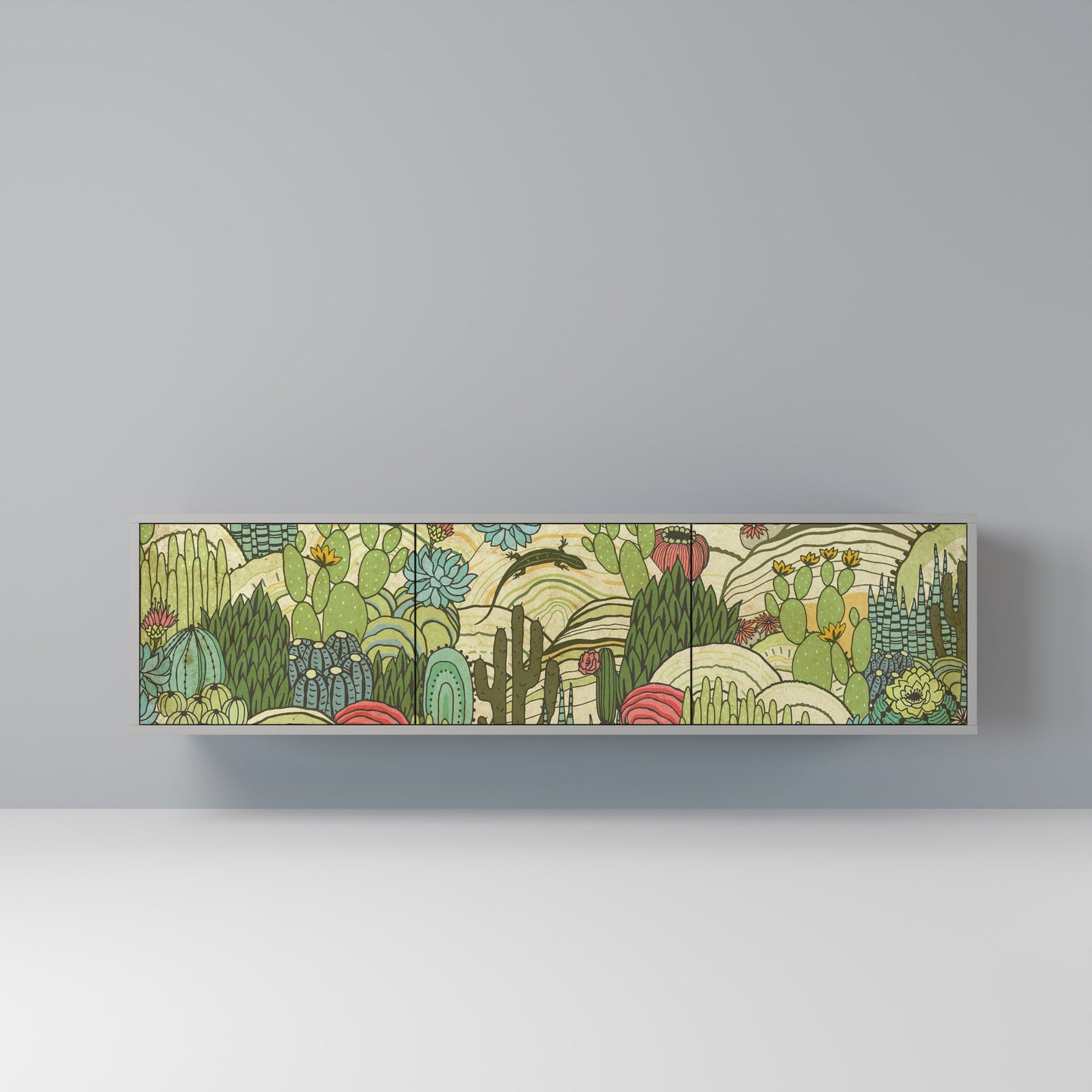 SUCCULENTS KALEIDOSCOPE 3-Door TV Stand in Grey Finish