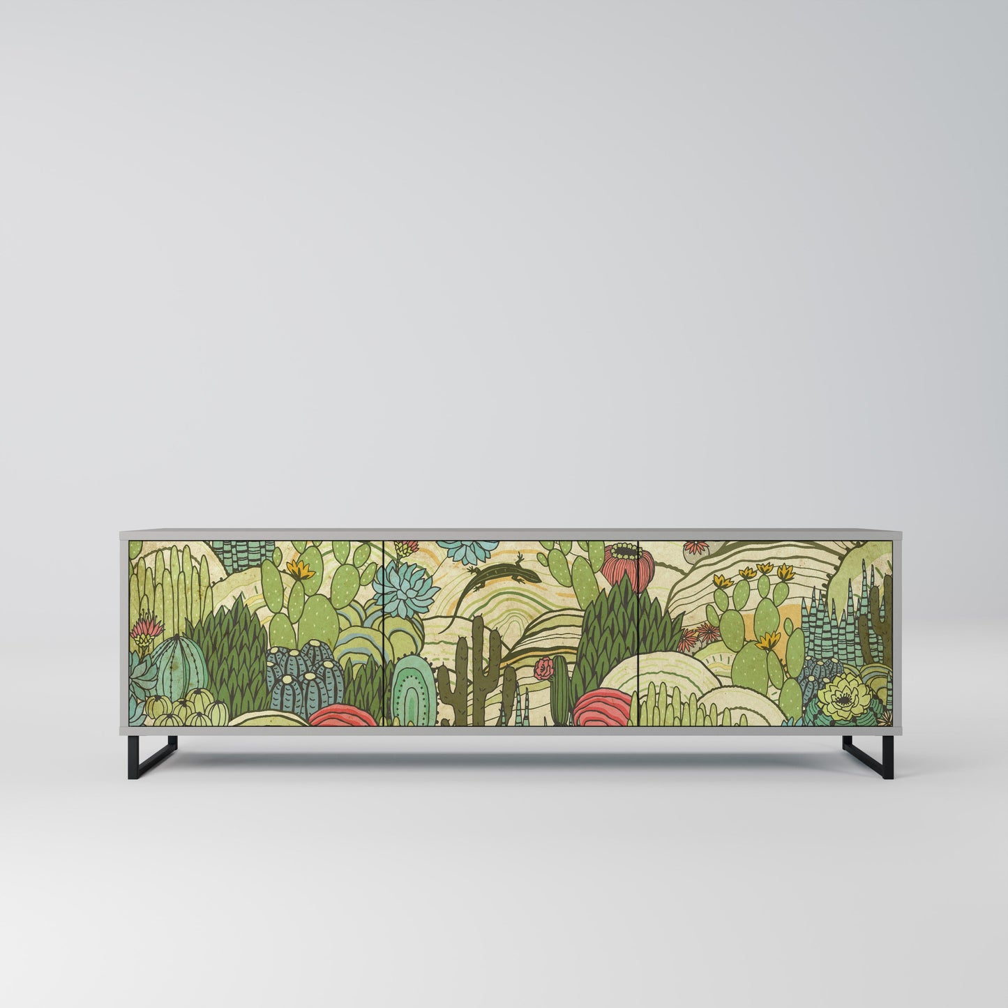 SUCCULENTS KALEIDOSCOPE 3-Door TV Stand in Grey Finish