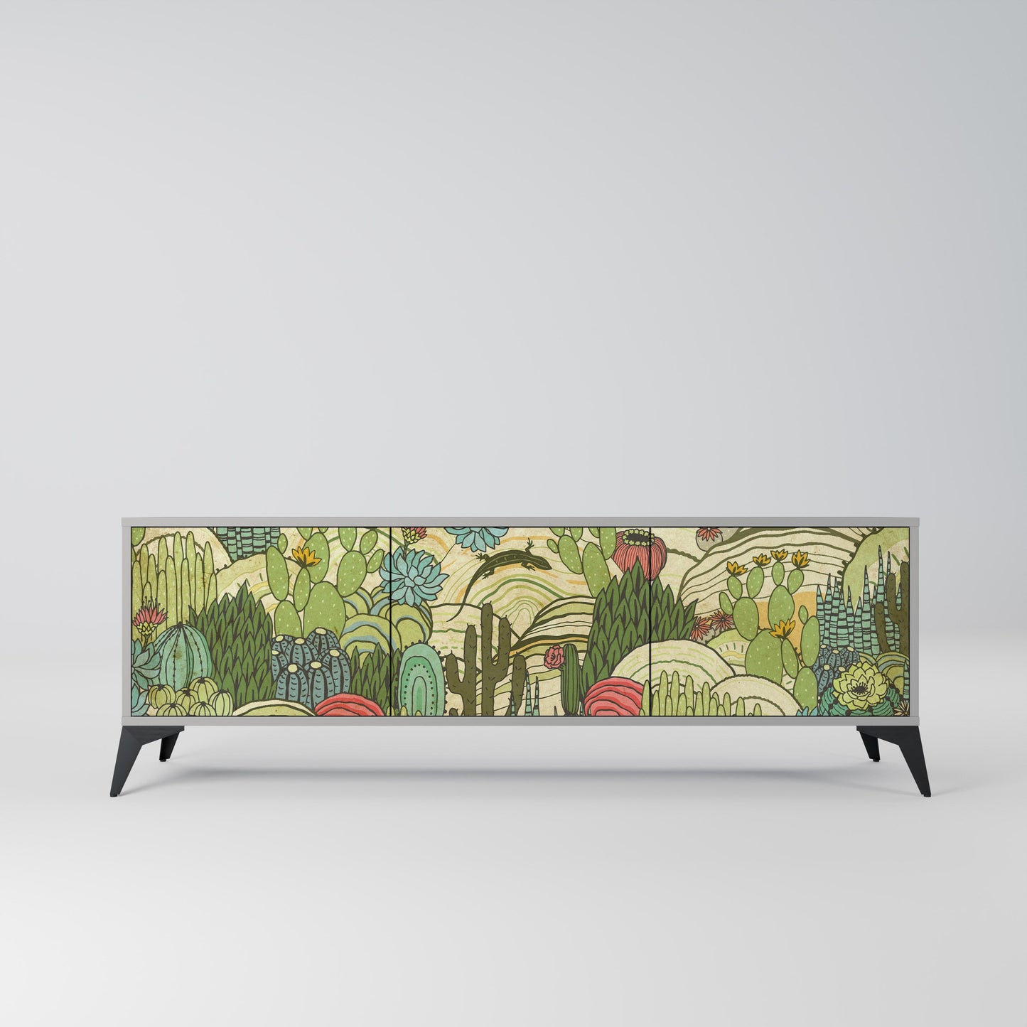 SUCCULENTS KALEIDOSCOPE 3-Door TV Stand in Grey Finish