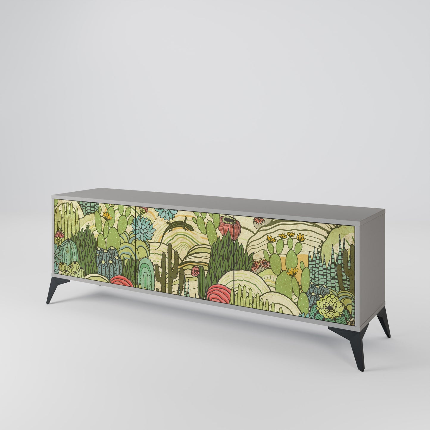SUCCULENTS KALEIDOSCOPE 3-Door TV Stand in Grey Finish