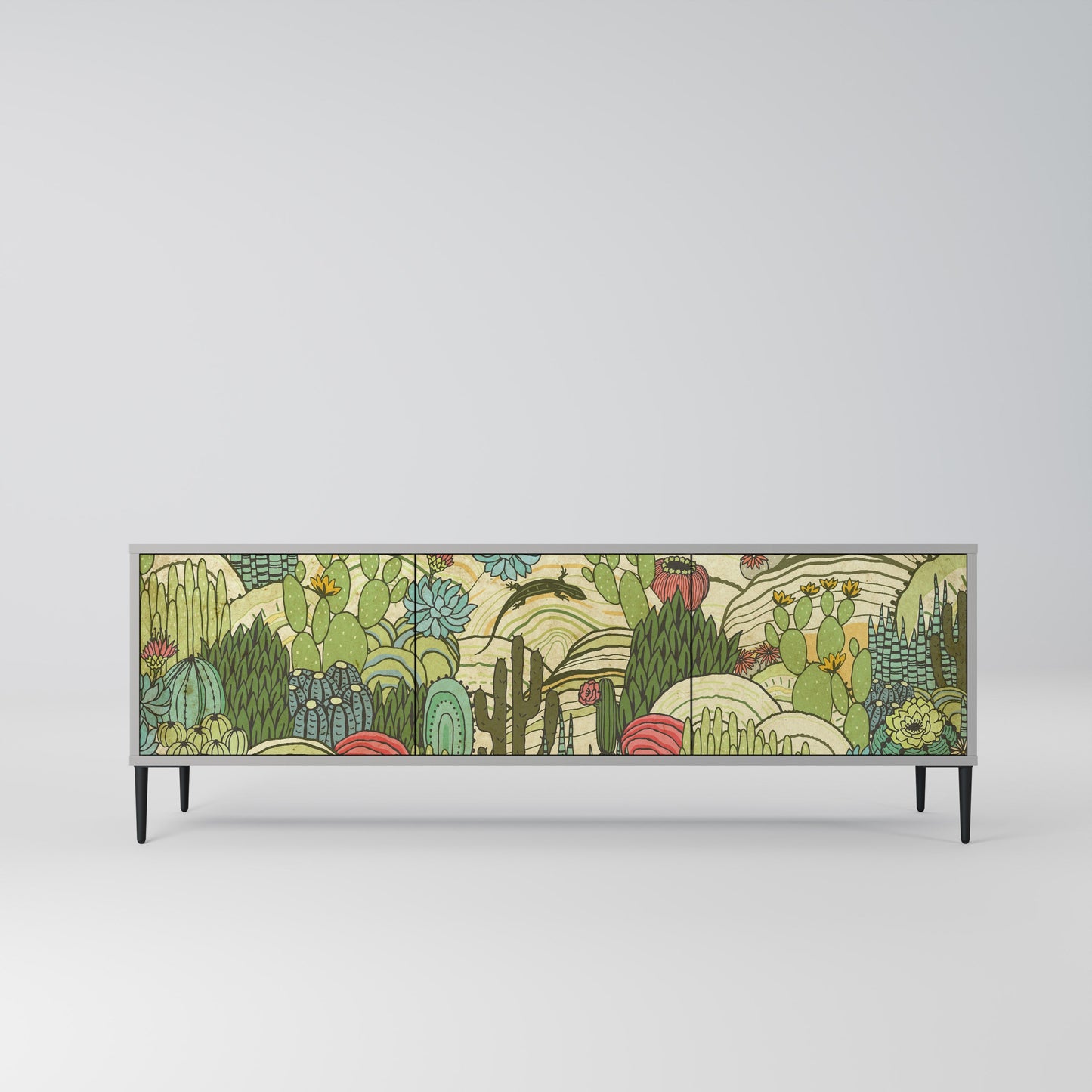 SUCCULENTS KALEIDOSCOPE 3-Door TV Stand in Grey Finish