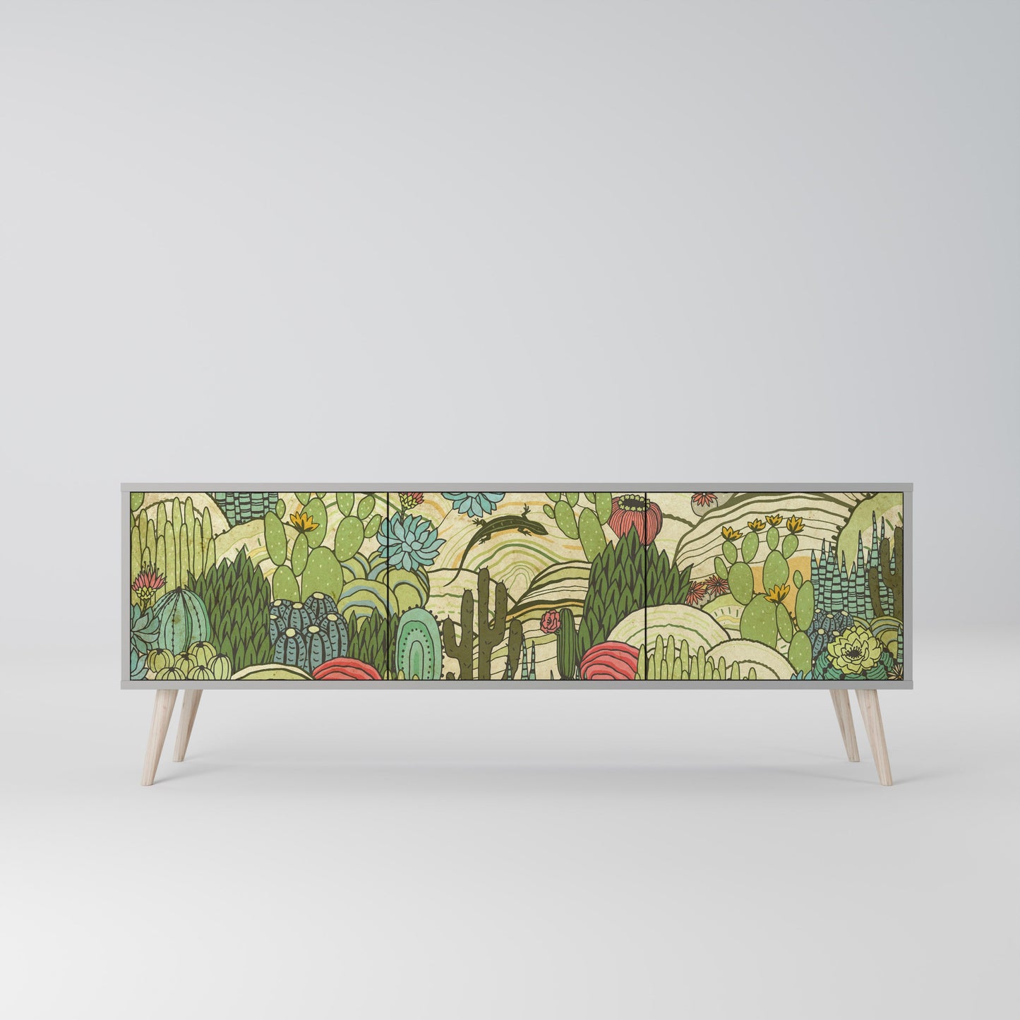 SUCCULENTS KALEIDOSCOPE 3-Door TV Stand in Grey Finish
