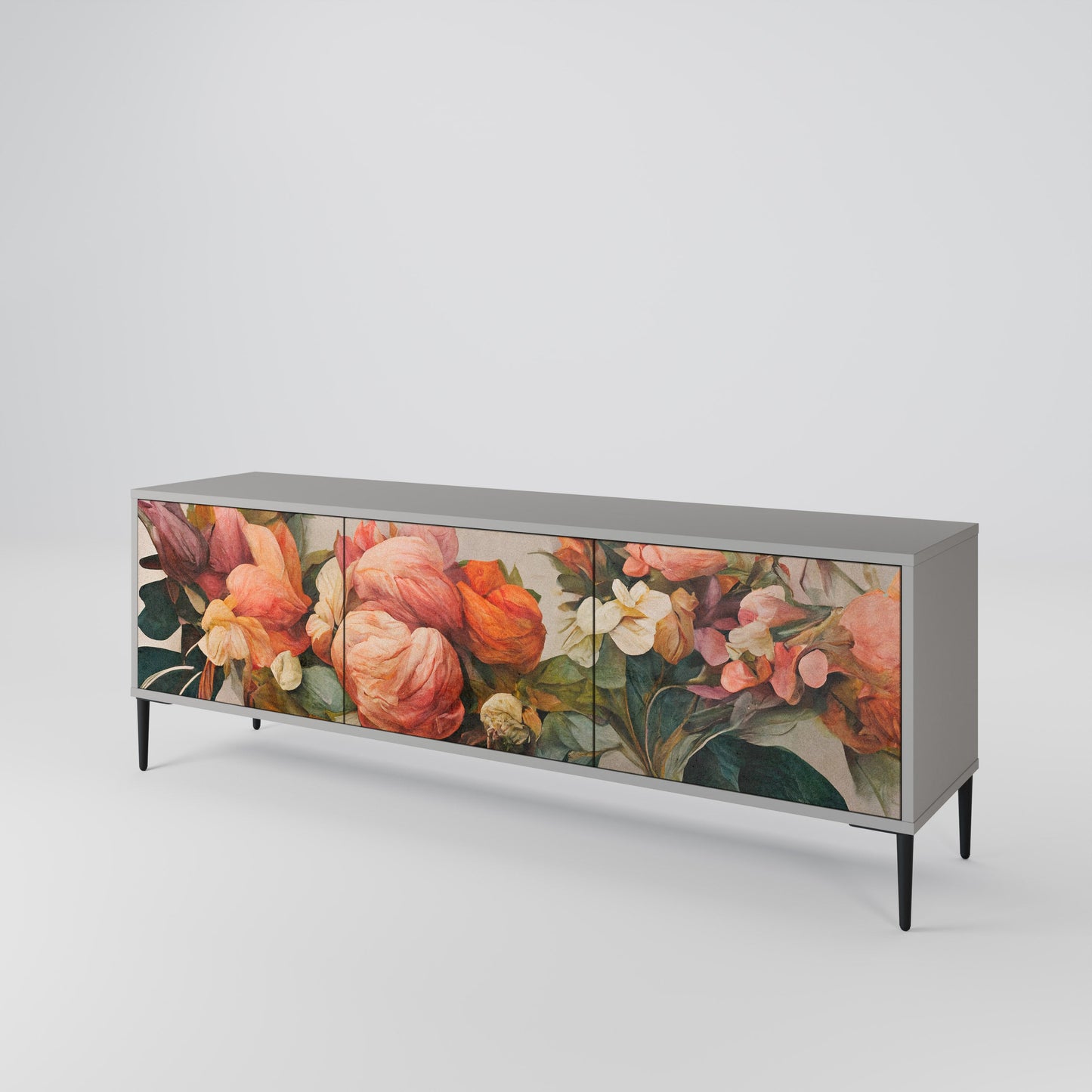 STYLISH BEAUTY 3-Door TV Stand in Grey Finish