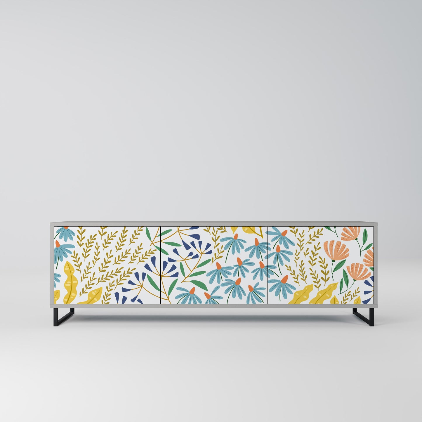 HELLO SPRING 3-Door TV Stand in Grey Finish
