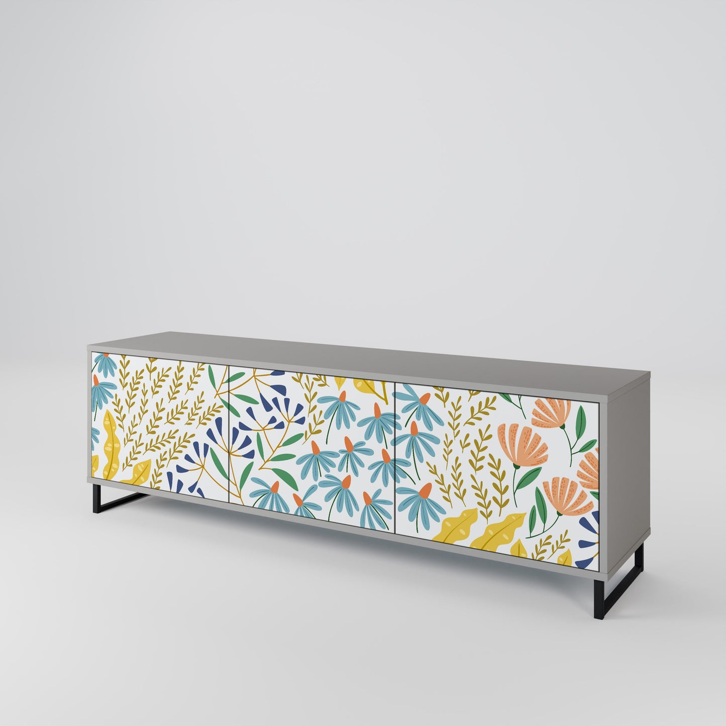 HELLO SPRING 3-Door TV Stand in Grey Finish