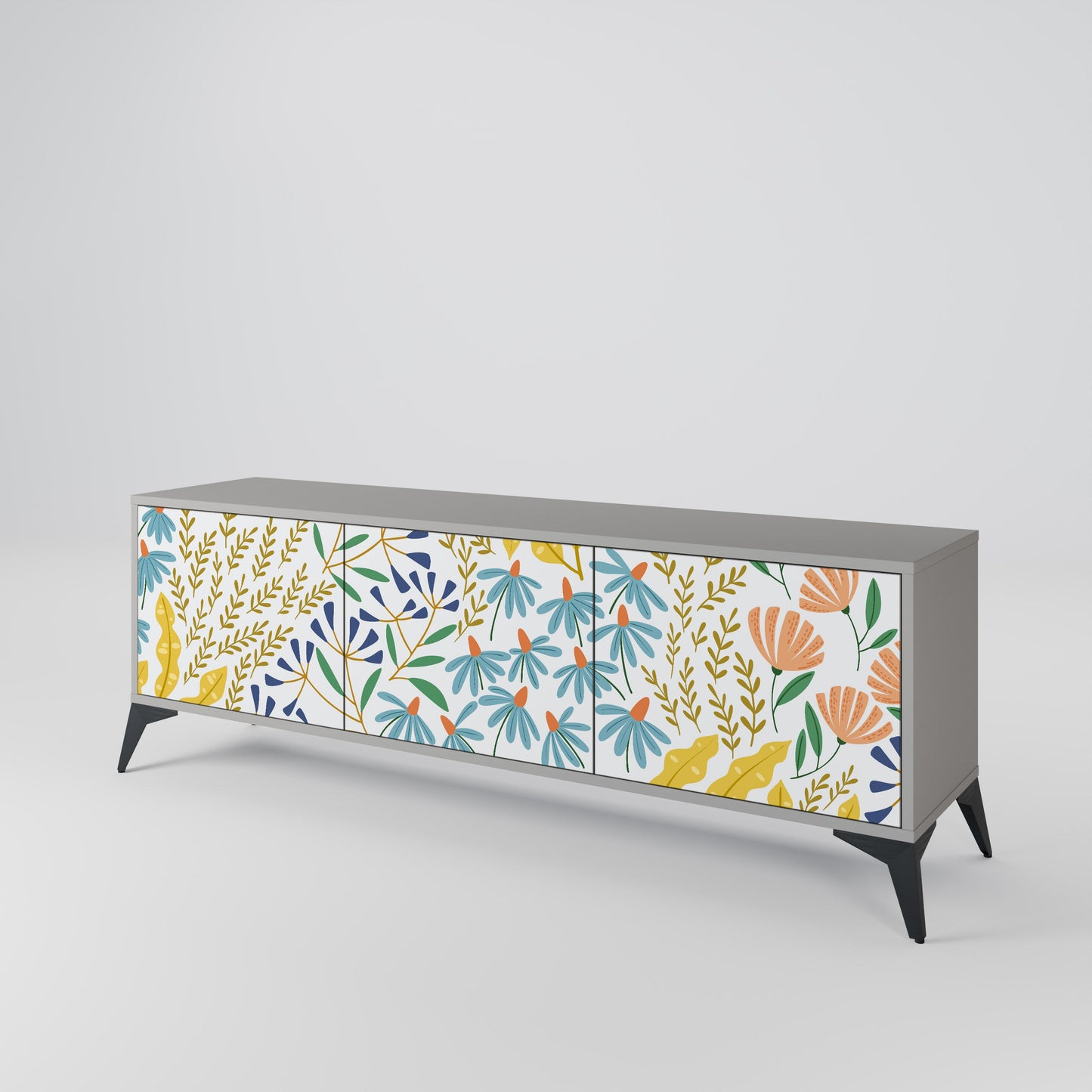 HELLO SPRING 3-Door TV Stand in Grey Finish