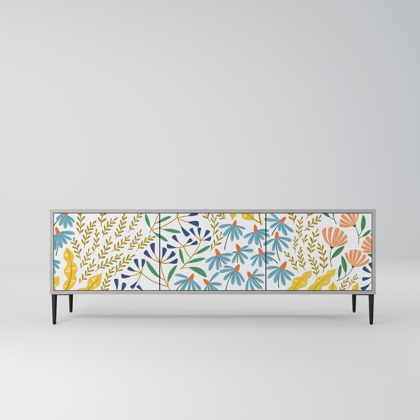 HELLO SPRING 3-Door TV Stand in Grey Finish