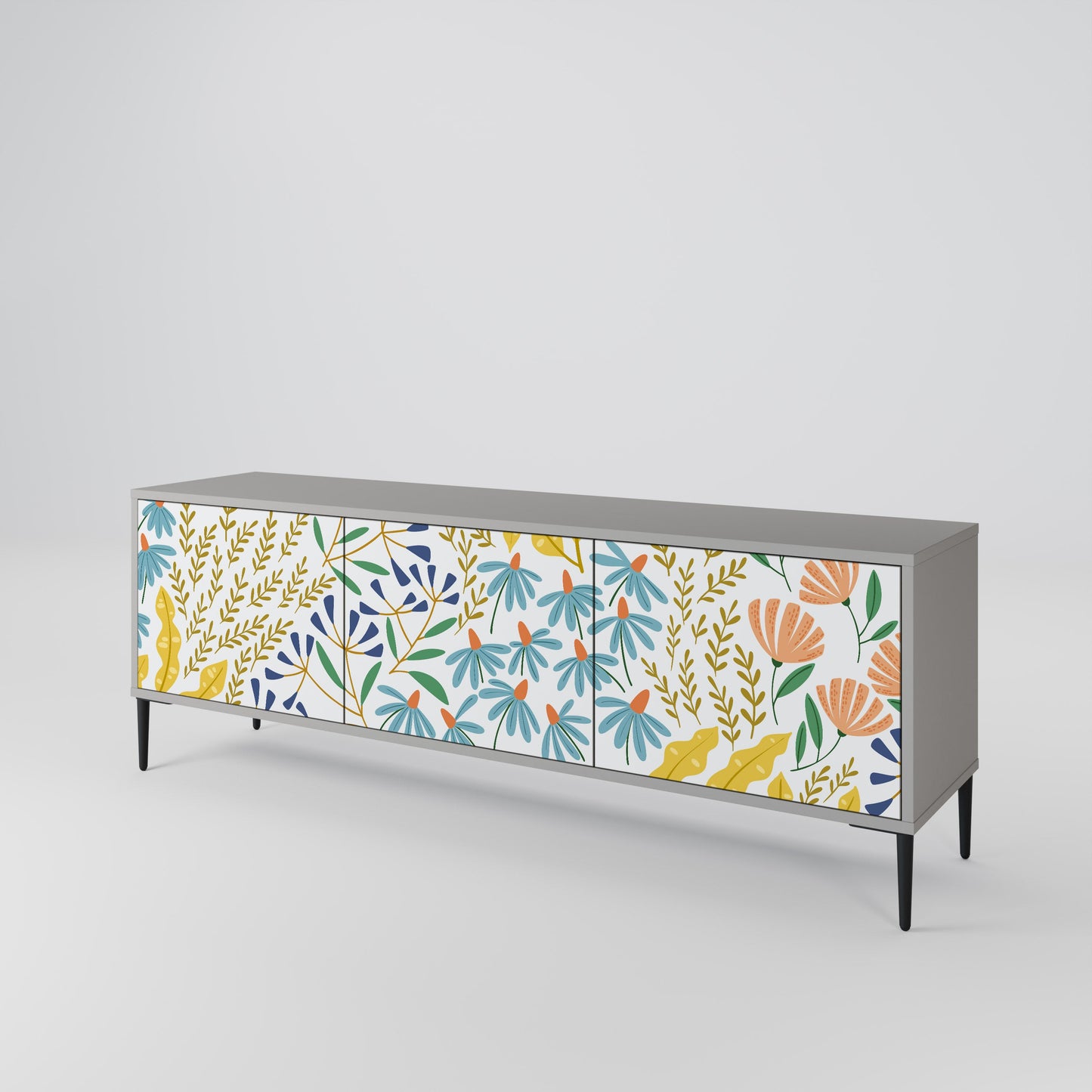 HELLO SPRING 3-Door TV Stand in Grey Finish