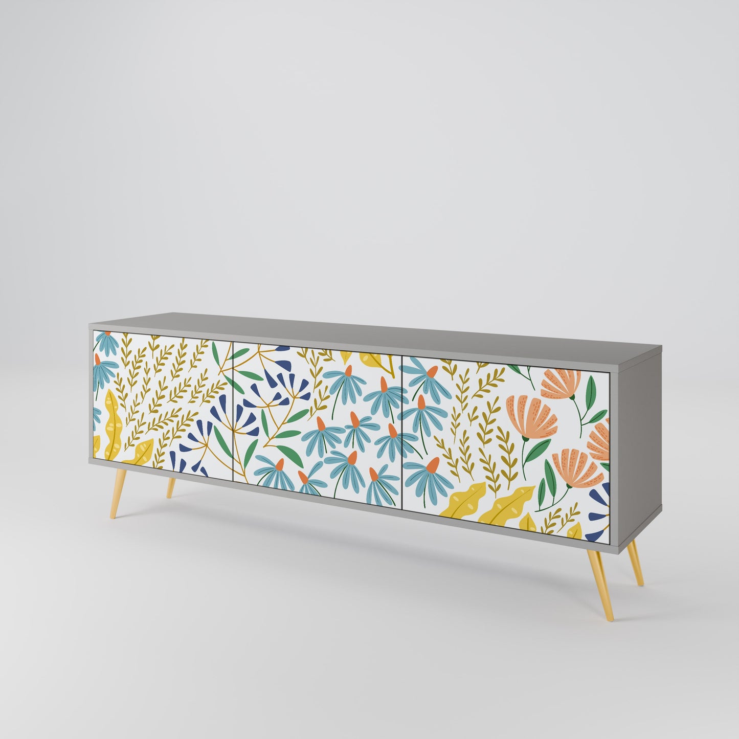 HELLO SPRING 3-Door TV Stand in Grey Finish