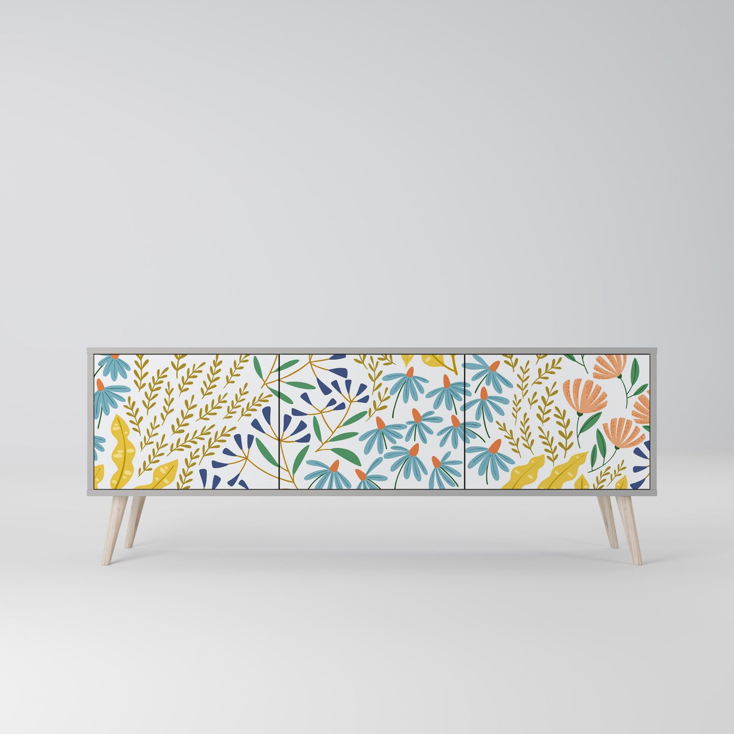 HELLO SPRING 3-Door TV Stand in Grey Finish