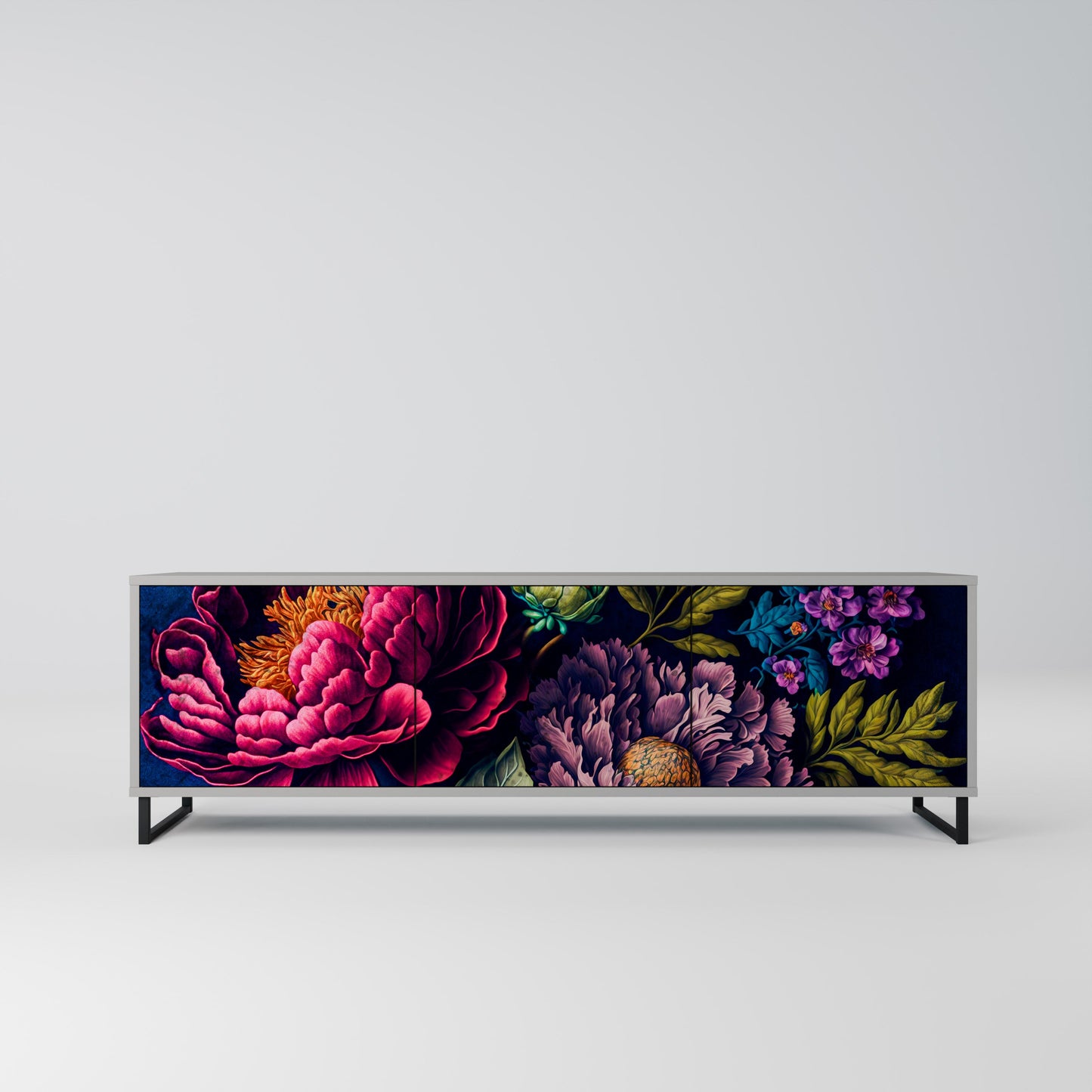 BLOOMING ELEGANCE 3-Door TV Stand in Grey Finish