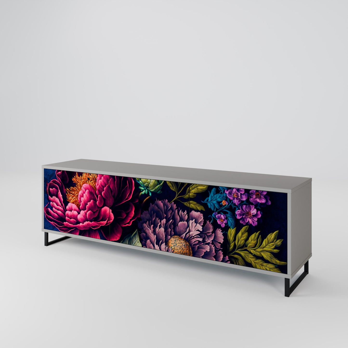 BLOOMING ELEGANCE 3-Door TV Stand in Grey Finish
