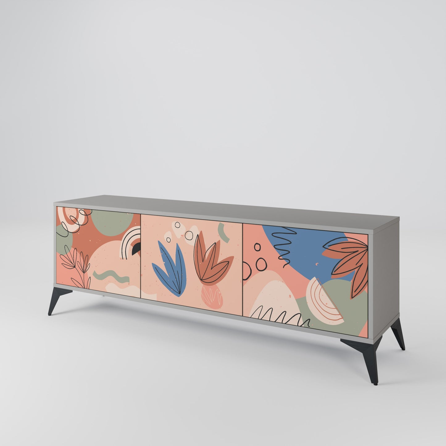 PASTEL DESTINY 3-Door TV Stand in Grey Finish