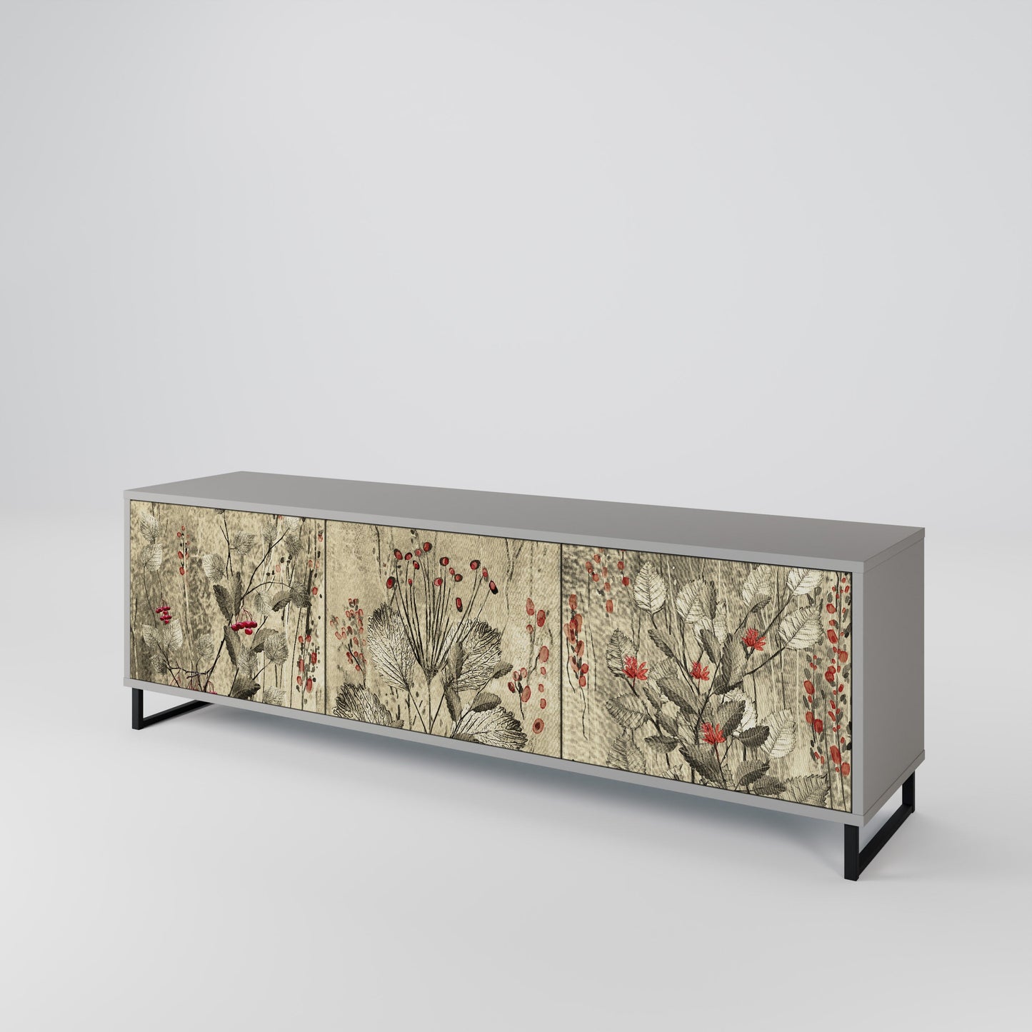 HERBAL GRACE 3-Door TV Stand in Grey Finish
