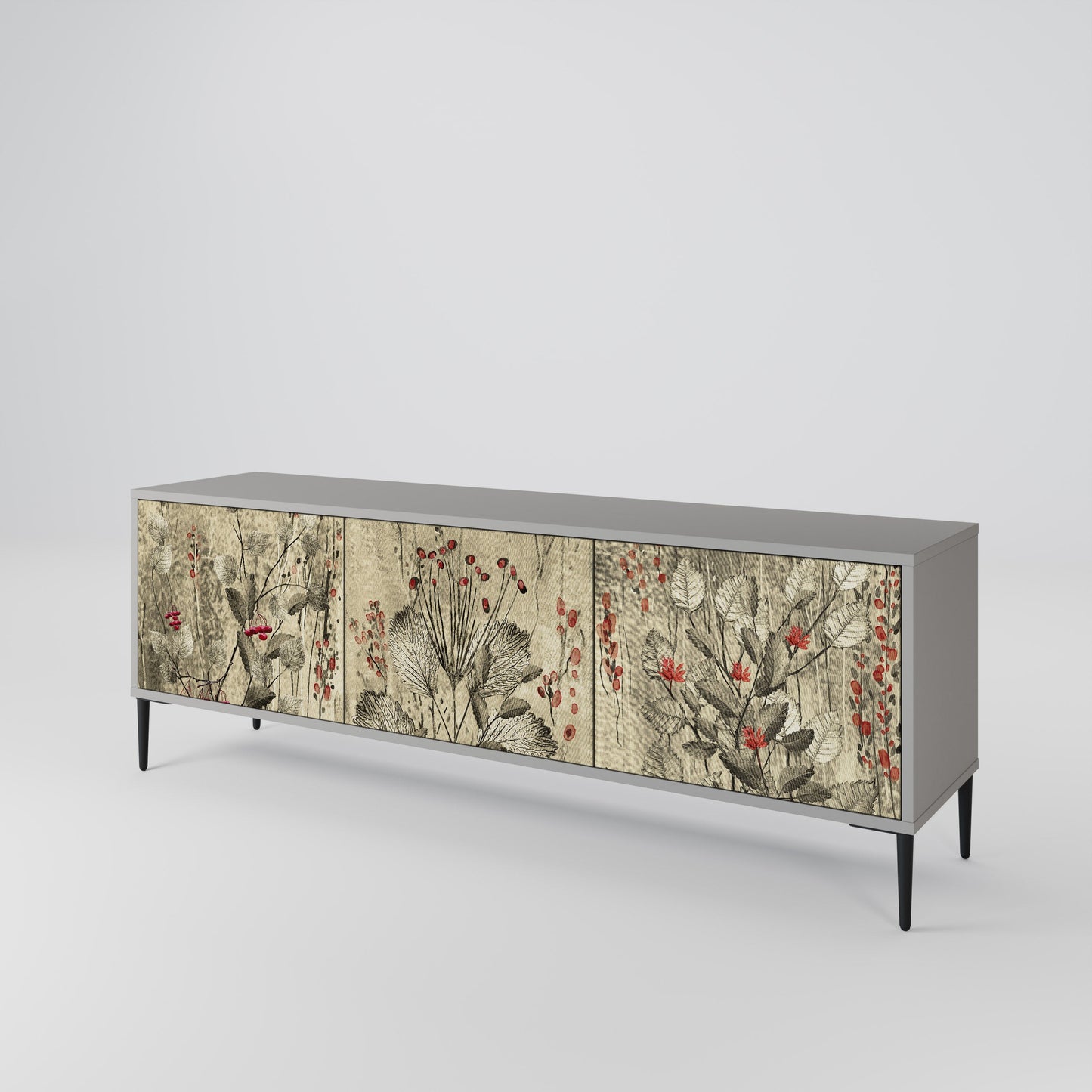 HERBAL GRACE 3-Door TV Stand in Grey Finish