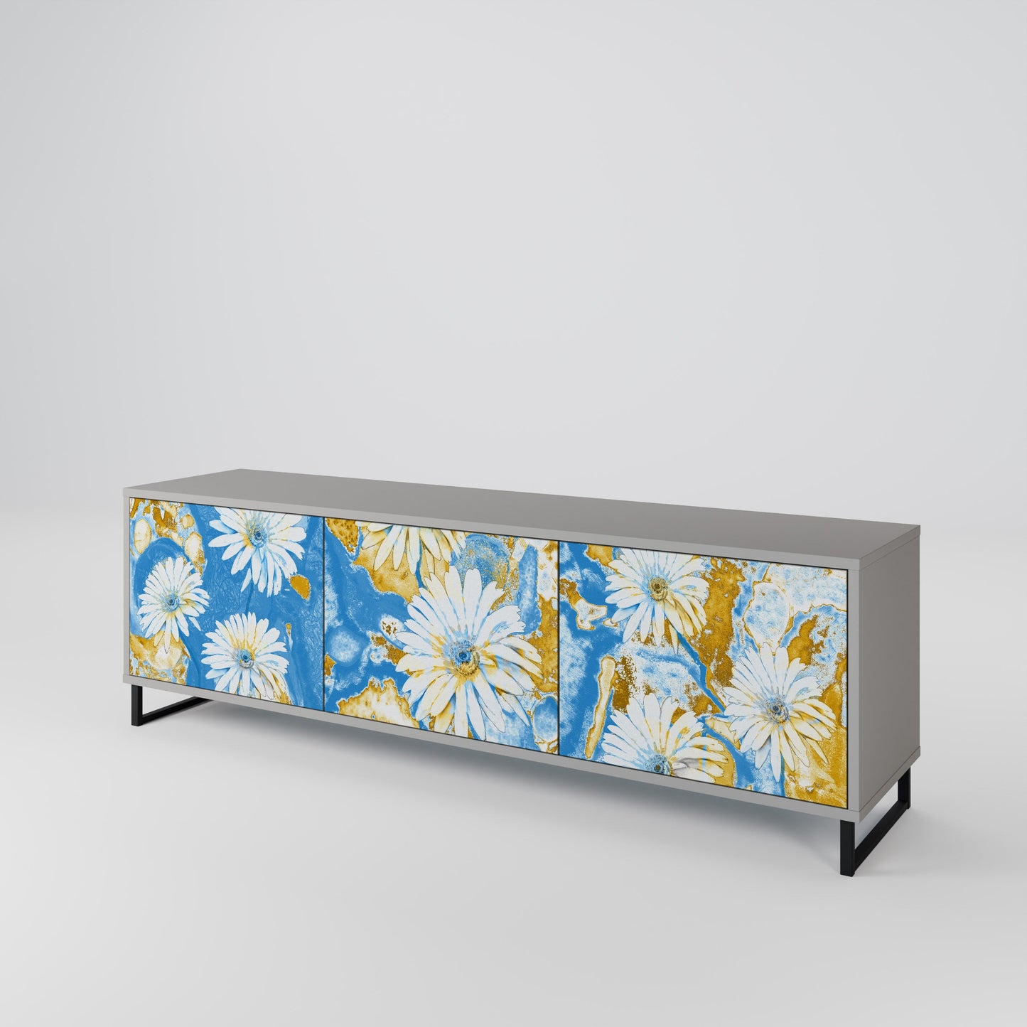 DAISY LUXE 3-Door TV Stand in Grey Finish