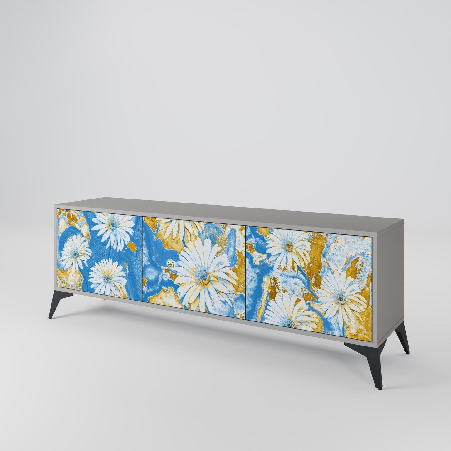 DAISY LUXE 3-Door TV Stand in Grey Finish