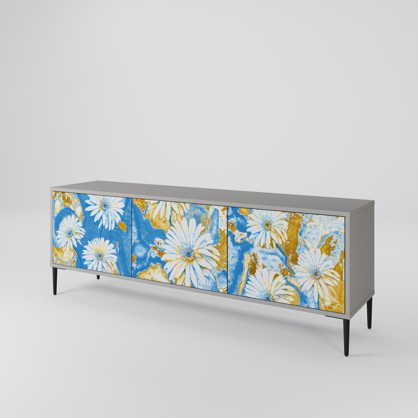 DAISY LUXE 3-Door TV Stand in Grey Finish