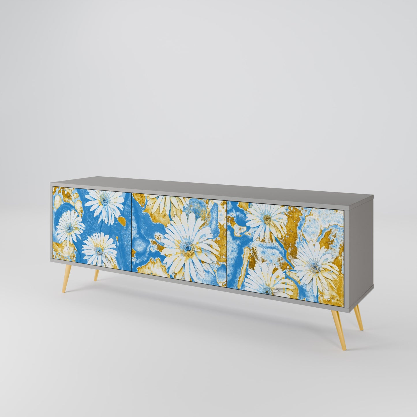 DAISY LUXE 3-Door TV Stand in Grey Finish