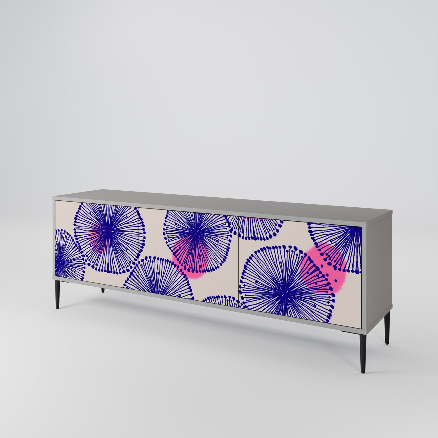 MAGIC NATURE 3-Door TV Stand in Grey Finish