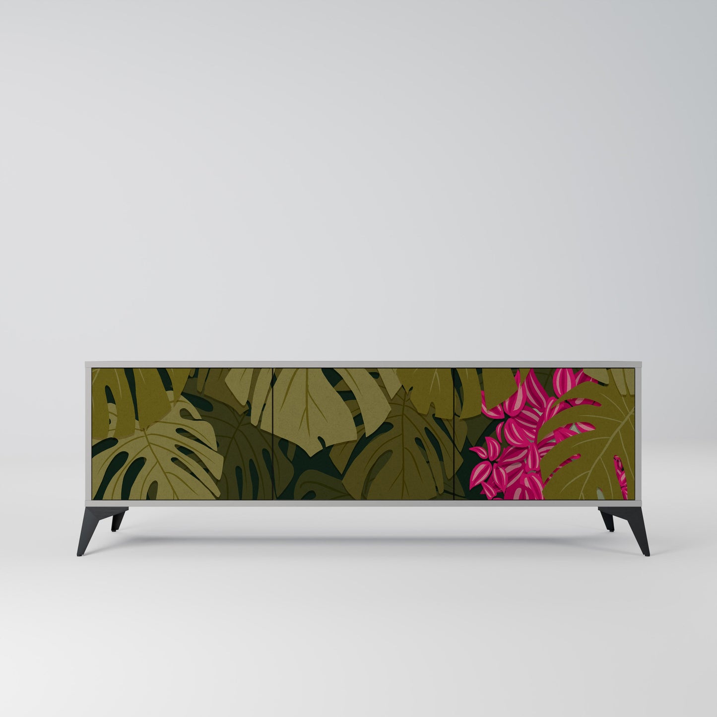 TROPICAL BEAUTY 3-Door TV Stand in Grey Finish