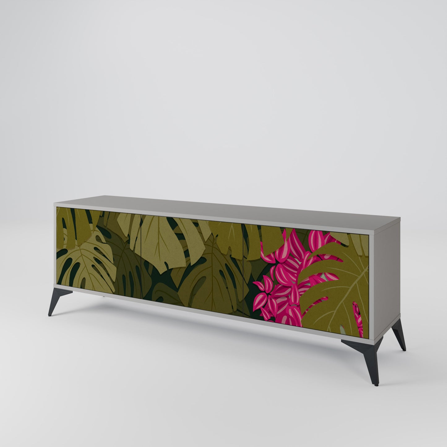 TROPICAL BEAUTY 3-Door TV Stand in Grey Finish