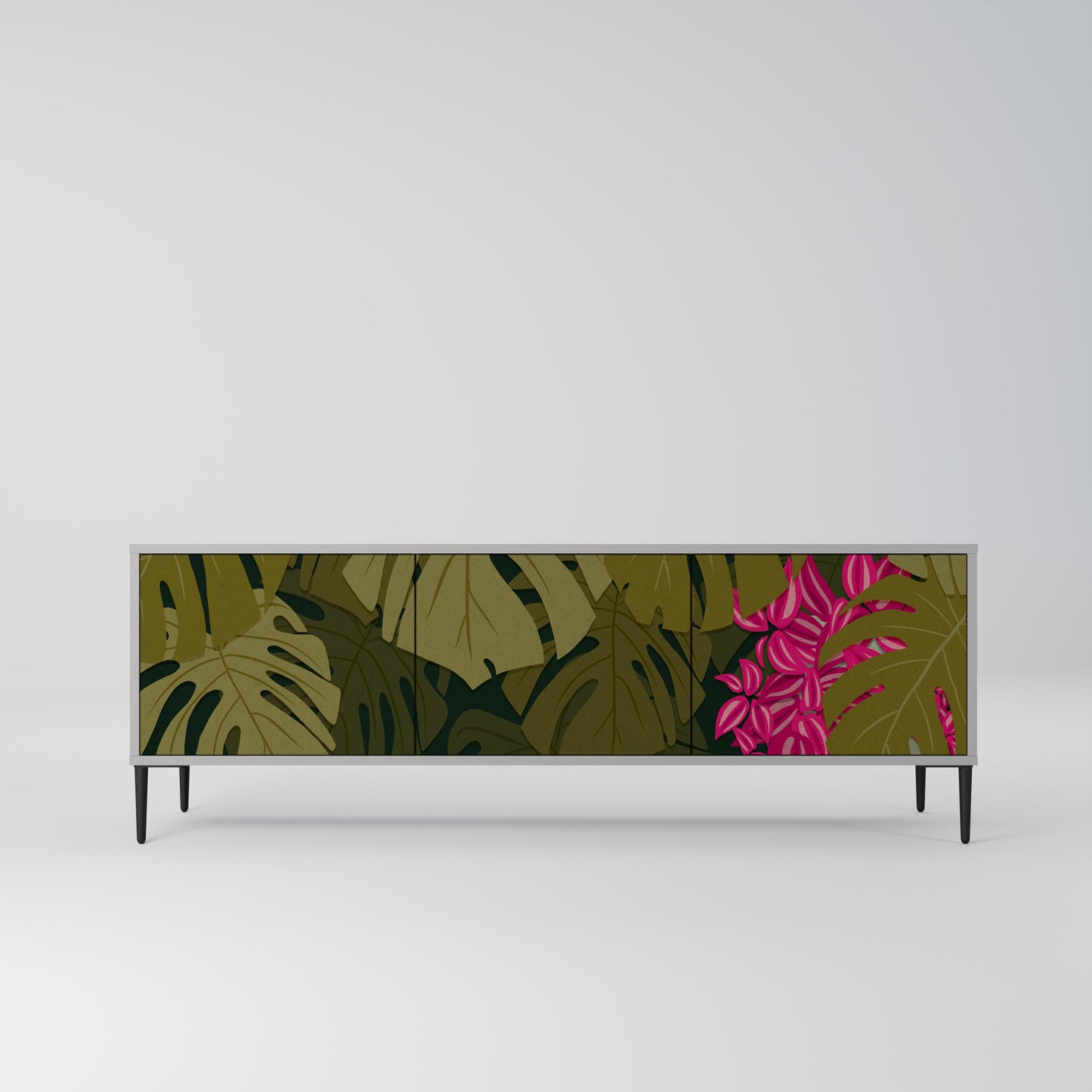 TROPICAL BEAUTY 3-Door TV Stand in Grey Finish