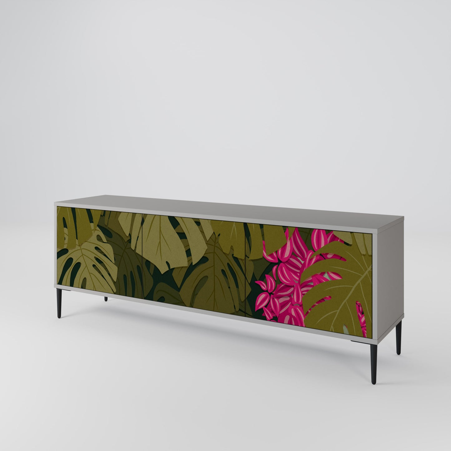 TROPICAL BEAUTY 3-Door TV Stand in Grey Finish