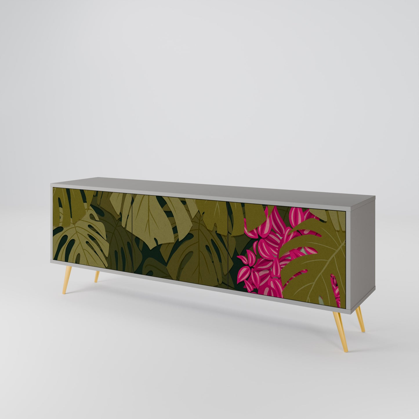 TROPICAL BEAUTY 3-Door TV Stand in Grey Finish