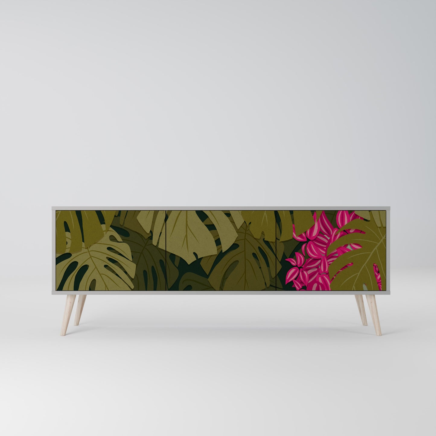 TROPICAL BEAUTY 3-Door TV Stand in Grey Finish