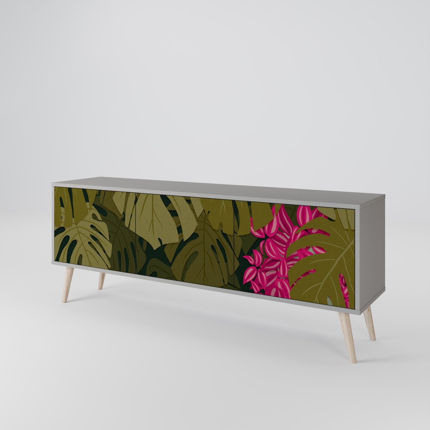 TROPICAL BEAUTY 3-Door TV Stand in Grey Finish
