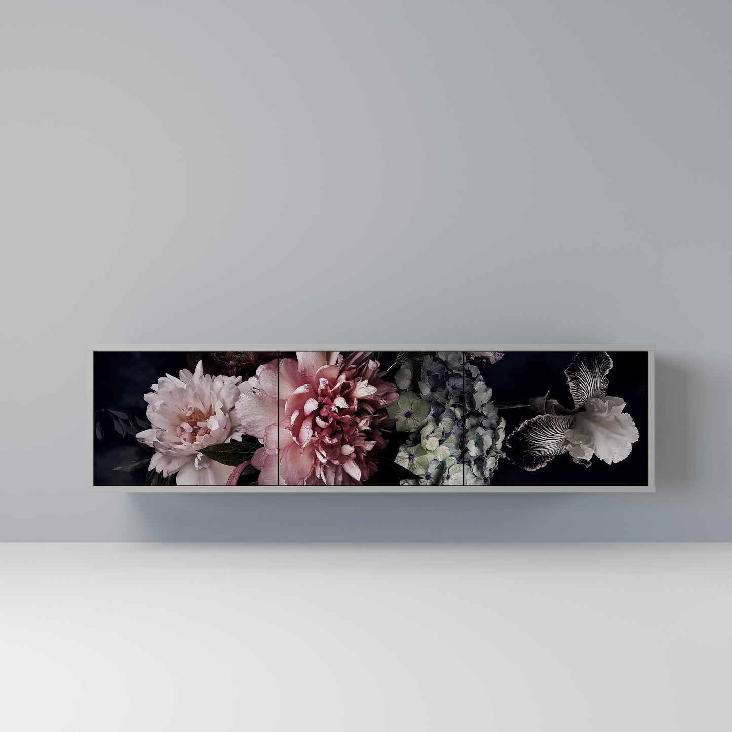 PURE BLOSSOM 3-Door TV Stand in Grey Finish