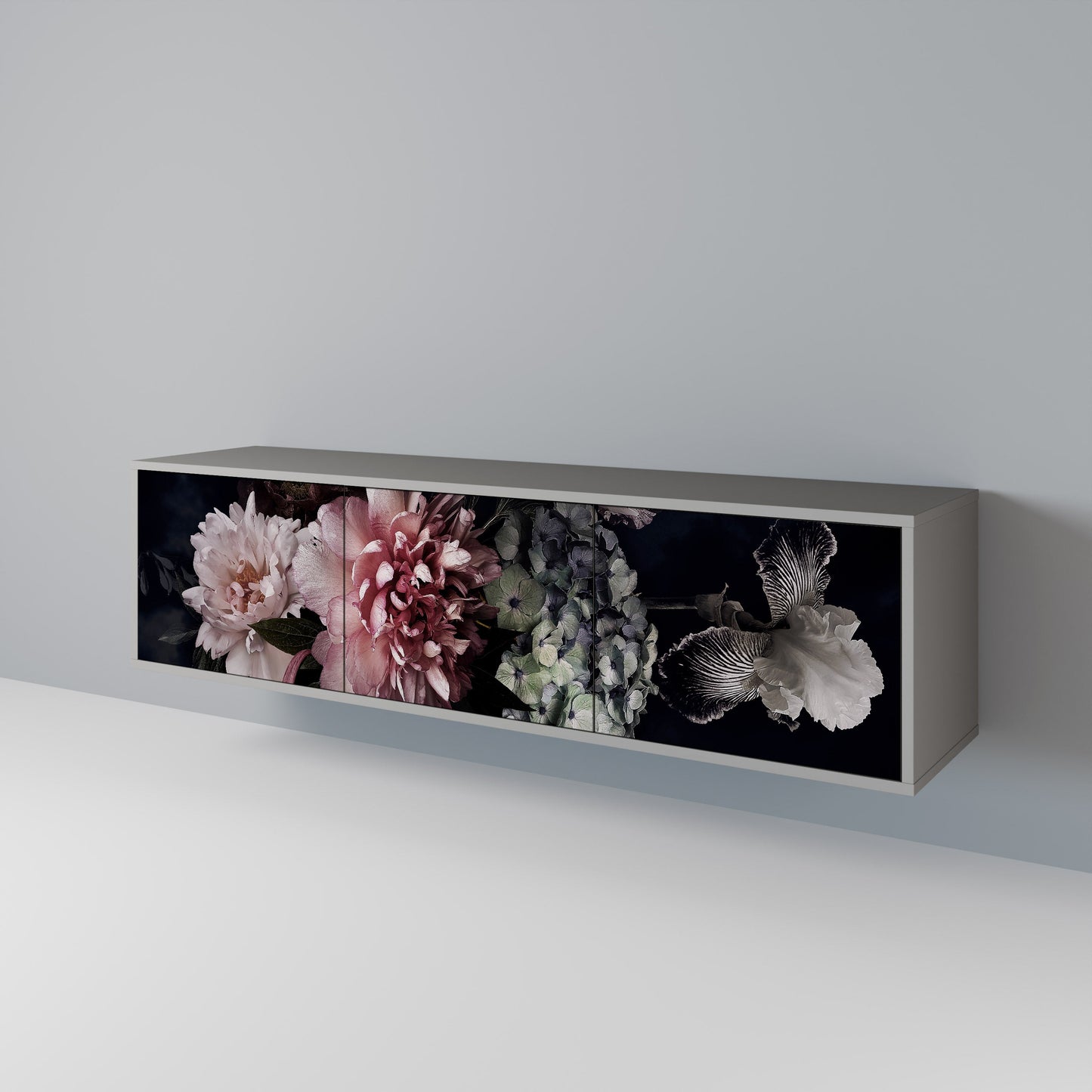 PURE BLOSSOM 3-Door TV Stand in Grey Finish
