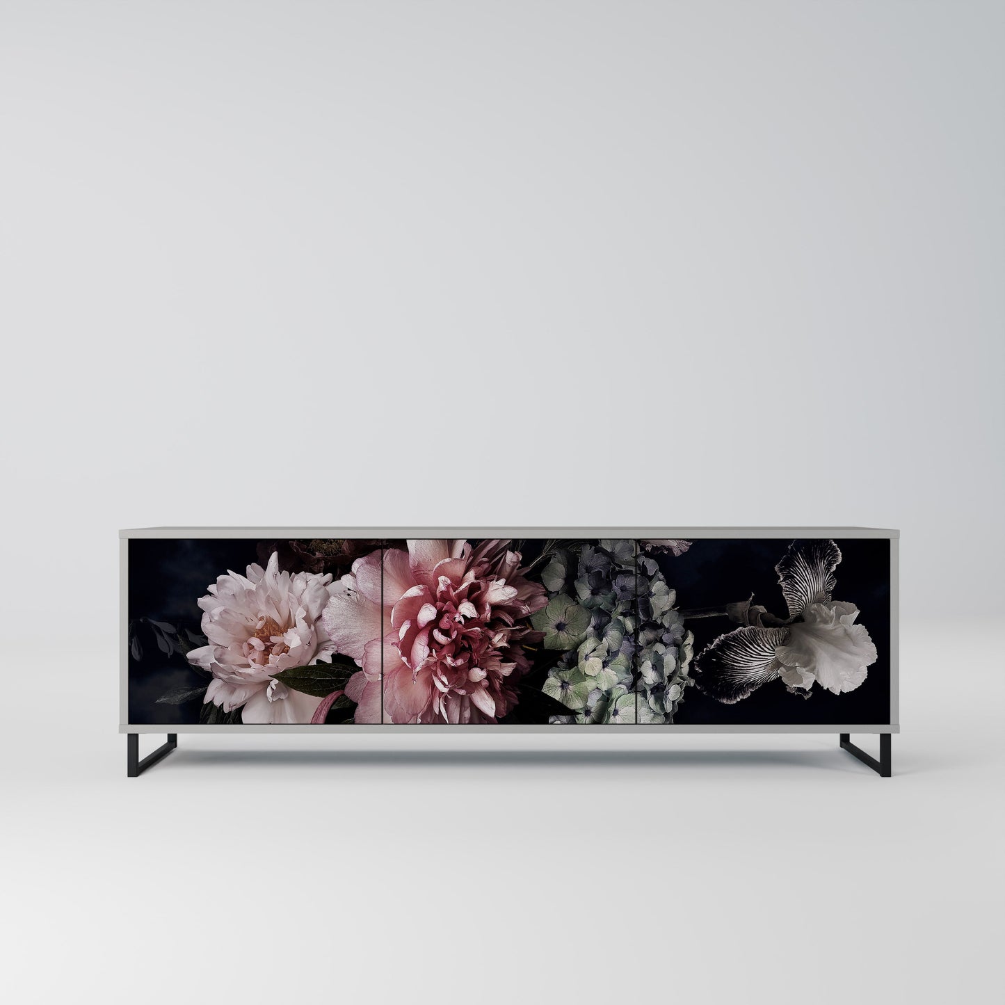PURE BLOSSOM 3-Door TV Stand in Grey Finish