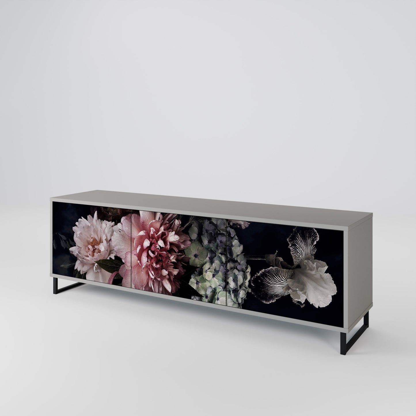 PURE BLOSSOM 3-Door TV Stand in Grey Finish