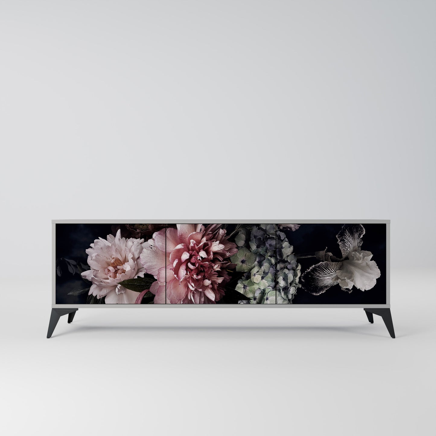 PURE BLOSSOM 3-Door TV Stand in Grey Finish