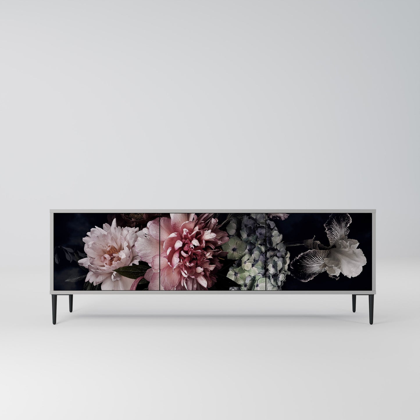 PURE BLOSSOM 3-Door TV Stand in Grey Finish