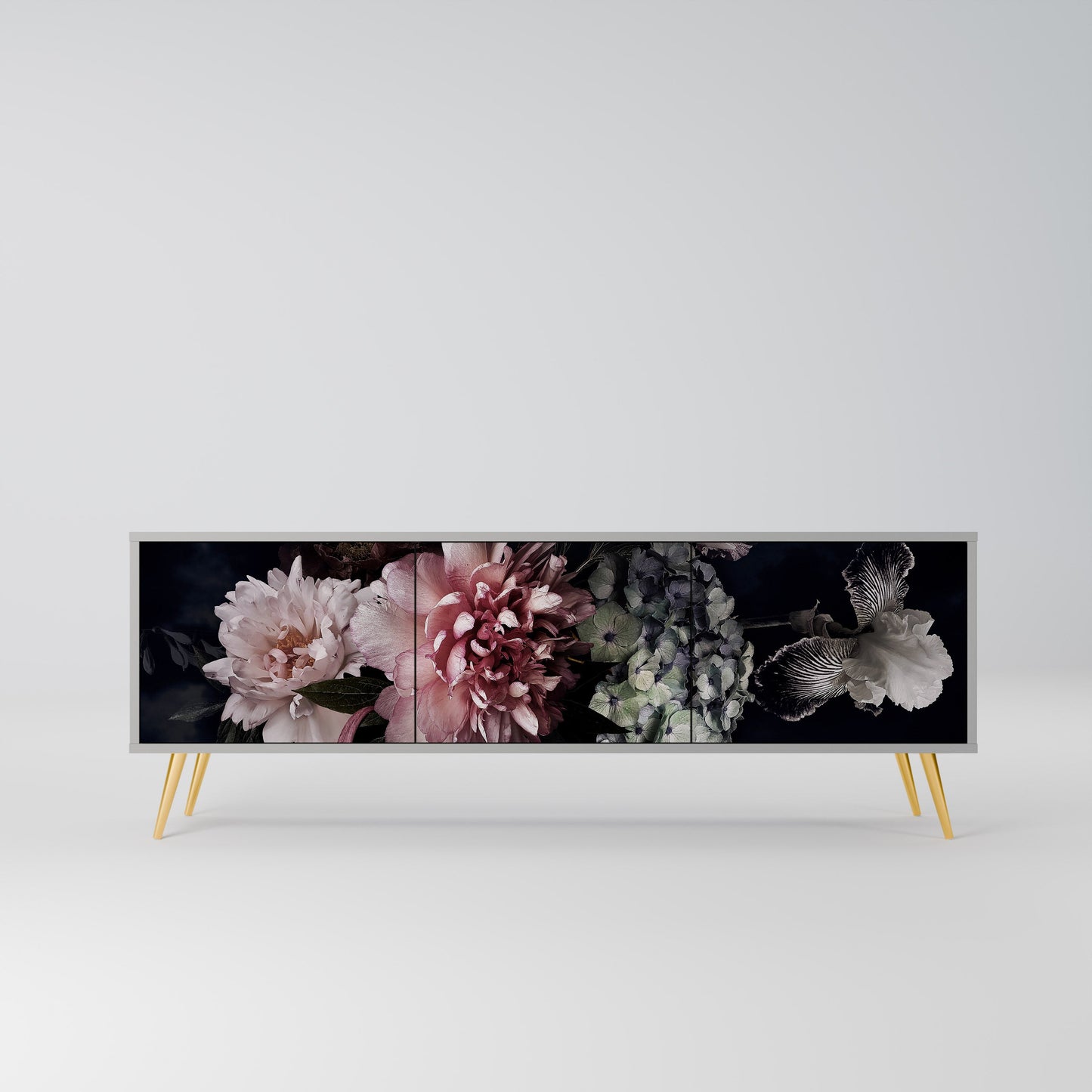 PURE BLOSSOM 3-Door TV Stand in Grey Finish
