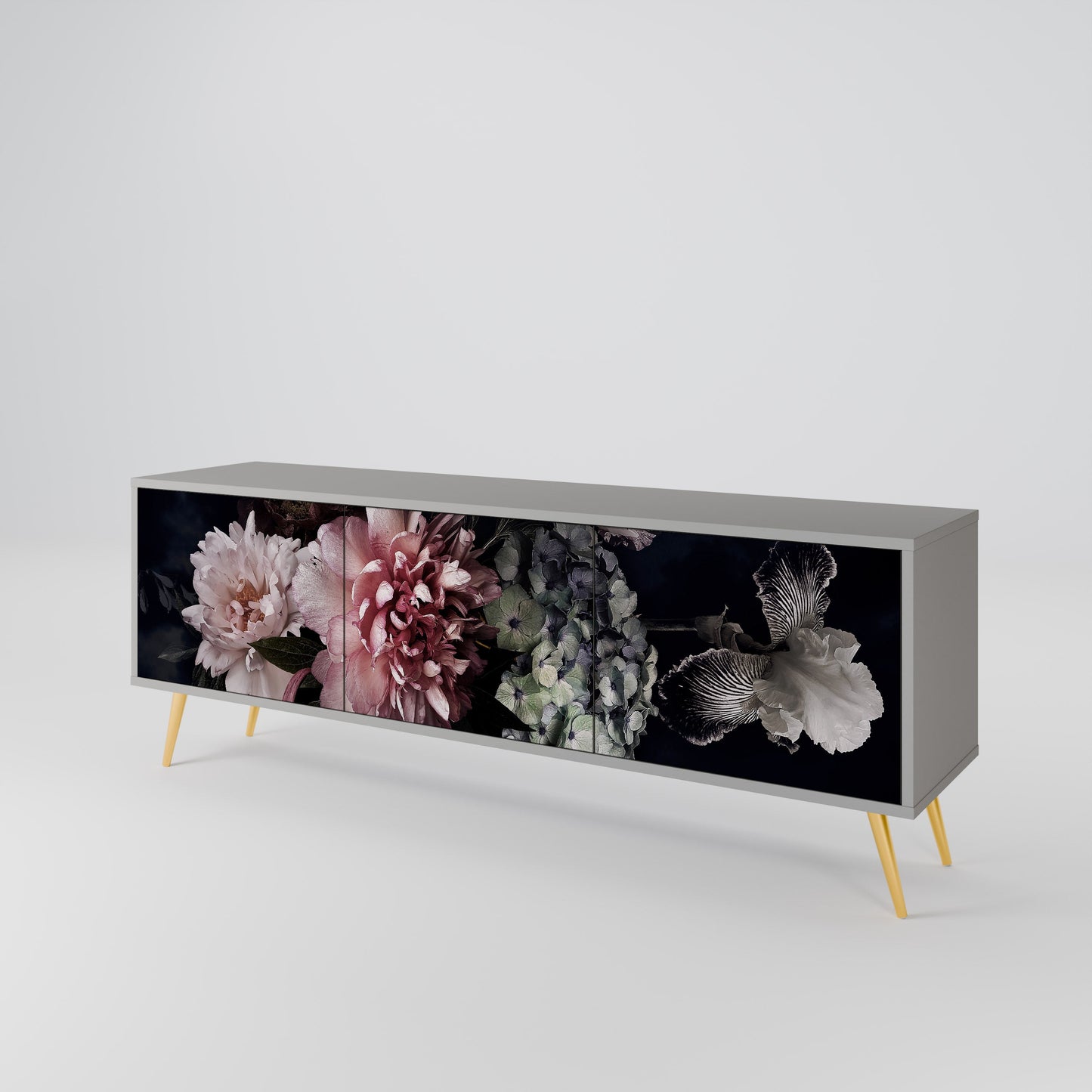 PURE BLOSSOM 3-Door TV Stand in Grey Finish