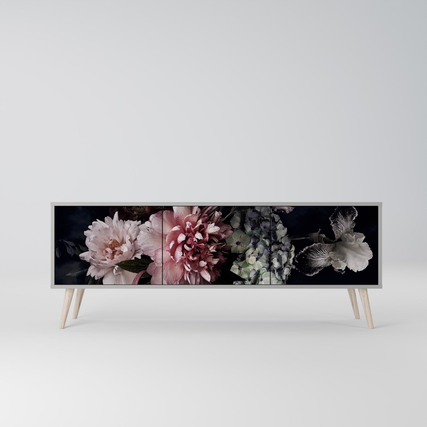 PURE BLOSSOM 3-Door TV Stand in Grey Finish