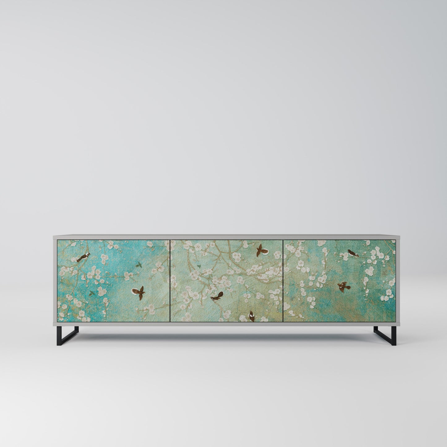 BLOOMING CHARM 3-Door TV Stand in Grey Finish